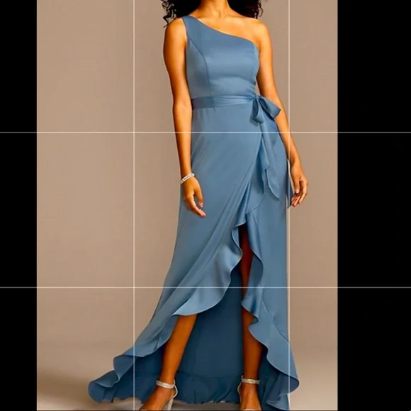 David's Bridal | Dresses | One Shoulder Crepe Satin Ruffle Bridesmaid Dress  | Poshmark